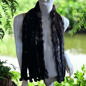❄️ 50% off winter Mink brown fur bead Pom Pom fringe scarf